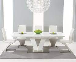 Whether you want a high gloss dining set to reflect light around the room or a rustic wood effect dining table to add depth and texture, we've got it all. Buy The Malaga 180cm White High Gloss Extending Dining Table With Hampstead Z Chairs At The Gre White Dining Table Extendable Dining Table High Gloss Furniture