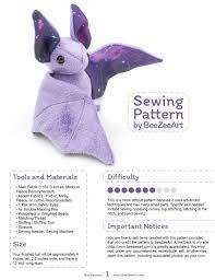 Stuffed Animal Bat Sewing Pattern Pdf Digital Download Etsy Animal Sewing Patterns Sewing Projects For Beginners Stuffed Toys Patterns