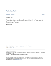 Patent Law: Common Sense Testing--A Hands-Off Approach for Reduction to  Practice