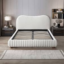 Valery King Size Cream Boucle Platform Bed| Zin Home