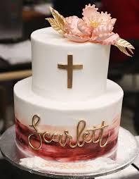 Simple square cake decorated with sugar flowers. Specialty Communion And Baptism Cakes For Religious Occasions