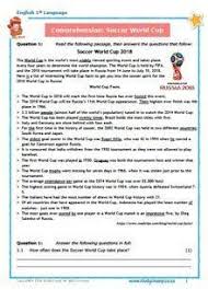 Grade 6 English Comprehension Soccer World Cup Soccer World Comprehension World Cup