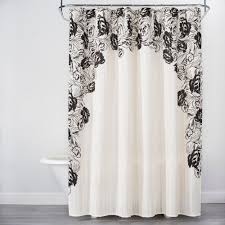 Pattern Black And Cream Curtains Floral Print Edged Shower Curtain White Black Opalhouse In 2020 White Shower Curtain Opalhouse Floral Shower Curtains