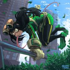 Tsuyu Asui Jumping Into Action Digital Illustration By Nekkyo Usagi C 2019 It S Been A While Since I Ve Attempted Tsuyu Asui Anime Hero Academia Characters