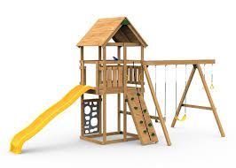 It includes the legacy kit, giant scoop wave slide, vertical climber, rigid swing seat and swing. Legacy Starter Playset