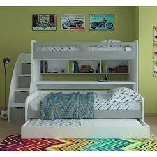 Multimo Bel Mondo Daybed With Loft Bed With Table And Trundle White Silver Bunk Beds With Stairs Cool Bunk Beds Bunk Bed With Trundle
