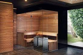 die dunkle schone privatspa mit sauna in edler thermoesche und glas mit schwarzem siebdruck dampfbad kabine spa zu hause sauna fur zuhause