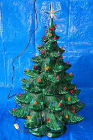 Medium lighted green ceramic christmas tree 17. Ceramic Christmas Tree Base Star Topper Light Cord Switch Colored Plastic Bulbs Vintagetoys Com Item 30256