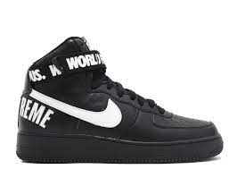 The simple makeup features a primarily black leather upper with contrasting white accents on the swoosh and supreme arc logo on the heel, with the iconic streetwear brand's 'world famous' mantra stamped on the ankle strap. Nike Af1 Supreme Cheap Online