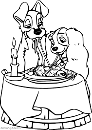 Lady and the tramp coloring pages romantic. Tramp And Lady Eating Spaghetti Coloring Page Coloringall