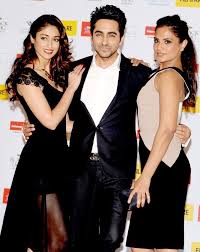 Actors Ileana D Cruz L Ayushman Khurana C And Richa Chaddha Pose For A Photo During The Unveiling Of The Filmfare Awards Sp Celebrities Peplum Dress Poses