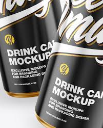 Two Metallic Drink Cans W Glossy Finish Mockup In Can Mockups On Yellow Images Object Mockups