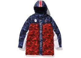 bape x psg long down jacket navy in 2021 bape coat leather baseball jacket down jacket
