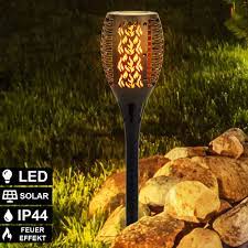 Sefon solarlampe für garten solarleuchte für garten solar gartenlecuhte ip44 wasserdicht garten beleuchtung mit erdspieß abs kunststoff ∅10 x 44 cm 6 stück. Led Aussen Solar Steck Lampe Weg Garten Fackel Feuer Effekt Erspiess Park Leuchte Globo 33077 Etc Shop