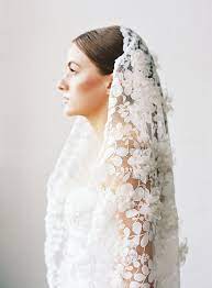Blancaveils mantilla lace wedding veil, $77, etsy.com. The Best Wedding Veils For Every Bridal Style Green Wedding Shoes In 2021 Wedding Veil Styles Fingertip Length Wedding Veil Mantilla Veil Wedding