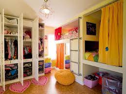 Includes link to sources to purchase as well as posts for diy decor to recreate the room. Creative Shared Bedroom For Three Girls Hgtv