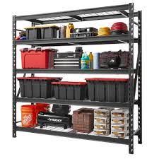 Husky Black 5 Tier Heavy Duty Industrial Welded Steel Garage Shelving Unit 90 In W X 90 In H X 24 In D Hbr902490w5 The Home Depot In 2021 Garage Shelving Units Garage Shelving Shelving