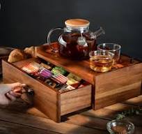 Custom Engraved Office Tea Station with Tea Bag Drawer Solid Wood Tea  Organizer Useful Tea Storage for Breakroom Corporate Gifts with Logo
