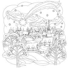 Coloring pages hearts and roses. Little Town In Winter Christmas Adult Coloring Pages