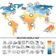 Weather Around The World Map Meteorology Design Concept With Sketch Weather Forecast Symbols On World Map  Vector Illustration Royalty Free Svg, Cliparts, Vectors, And Stock  Illustration. Image 45807477.