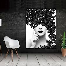Black And White Wall Art Butterfly Wall Painting Wangart Nordic Quote Poster Black White Butterfly Woman Wall Art Canvas Prints Wall Pictures Modern Paintings No Framed Abstract Wall Art Floral Wall Art Canvas Wall Art