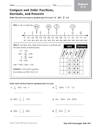 Compare And Order Fractions Decimals And Percents Reteach 17 3 Worksheet For 4th 5th Grade Lesson Planet