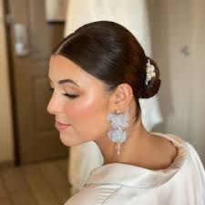 Blue Flowers Chiffon Earrings, Bridal Dusty Blue Earring, Boho Blossom Sky  Blue Accessories,