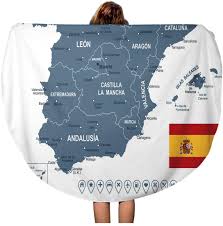 Barcelona from mapcarta, the open map. Amazon Com Pinbeam Beach Towel Blue Catalonia Of Spain Map Gray Aragon Barcelona Travel 60 Inches Round Tapestry Beach Blanket Home Kitchen