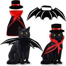 Amazon.com: Pet Costumes Cat Cosplay 3 件,吸血鬼披風帽蝙蝠翅膀寵物角色扮演服裝,適用於小型貓 ,有趣的節日服裝,適用於黑色萬聖節夜血腥殭屍派對復活節禮物:
