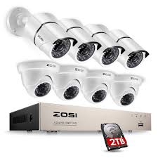 Zosi 8 Channel 1080p 2tb Dvr Security Camera System With 4 Wired Bullet Cameras And 4 Wired Dome Cameras 8fn 261x418w 20 The Home Depot Dome Camera Bullet Camera Security Camera System