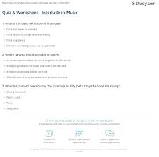 Quiz Worksheet Interlude In Music Study Com
