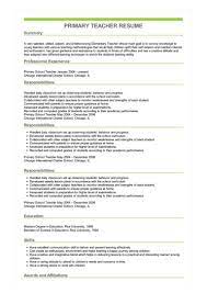 Primary Teacher Resume Great Sample Resume