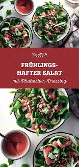 Fruhlingshafter Salat Mit Rhabarber Dressing Rezept Fruhlingssalat Rhabarber Vollwerternahrung Rezepte