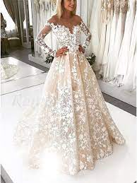 A lace wedding dress with sleeves will also help display the beauty and intricacy of the lace pattern itself. A Line Illusion Bateau Long Sleeves Backless Ivory Lace Wedding Dress 0 00 Only Romprom Com