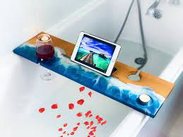 Bath Tray Wood Bathtub Tray Bath Shelf Wedding Gift Bath Plank Bath Board Bath Caddy Valentines Day Gift For Her Resin Bath Rack Bath Tray Bathtub Tray Wood Bathtub