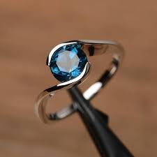 London Blue Topaz Ring Wedding Engagement Romantic Ring Round Etsy Blue Gemstone Rings Blue Topaz Ring London Blue Topaz Ring