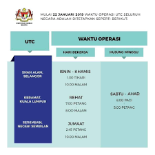 Berikut adalah waktu operasi terkini bagi pusat transformasi bandar (utc) seluruh negara. Lhdnm On Twitter Salam Sejahtera Untuk Makluman Pindaan Waktu Operasi Di Utc Seluruh Negara Telah Dimaklumkan Menerusi Siaran Media Yang Dikeluarkan Oleh Kementerian Kewangan Malaysia Pada 12 Januari 2019 Waktu Operasi Utc