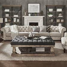 Oversized Tufted Beige Linen Sofa Extra Long Seats 5 Couch Chesterfield 141 Tufted Couch Living Room Beige Living Room Decor Long Living Room