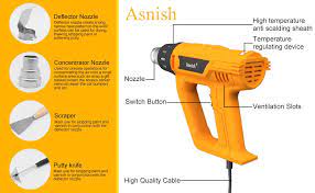 Heat Gun Asnish 1800w Heavy Duty Hot Air Gun Kit Variable Temperature Control With 2 Temp Settings 2 Nozzles 122 1202 50 650 With Overload Protection For Crafts Shrink Wrapping Stripping Paint Amazon Com