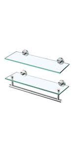 Contemporary bathroom, all in tiny white tiles and sleek clear glass, but with simple wooden floating shelves as for an interesting visual contrast. Kes Glass Shelf Bathroom Shower Shelf 14 Inch 8mm Thick Tempered Glass Wall Mount Rectangular With Polished Chrome Bracket Bgs3202s35 Amazon Co Uk Diy Tools