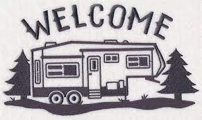 5th Wheel Camper Welcome Embroidered Flour Sack Hand Dish Etsy 5th Wheel Camper Machine Embroidery Designs Embroidery Designs