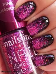 Pink Black And Glitter Nails Rocker Nails Black Pink Glitter Diamond Pink Nails Cute Nails Nail Polish