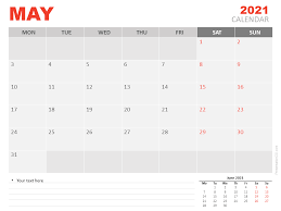 May 2021 calendar printable editable template. May 2021 Calendar For Powerpoint And Google Slides