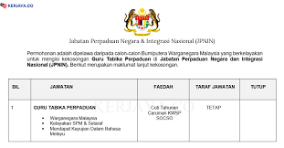 Jawatan Kosong Terkini Jabatan Perpaduan Negara Integrasi Nasional Jpnin Guru Tabika Perpaduan Kerja Kosong Kerajaan Swasta