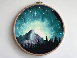 Browse through various counted cross stitch patterns and ideas suiting your home decor or for gift ideas! Starry Night Mountains Landscape Cross Stitch Pattern Modern Nature Easy Counted Chart Gala Cross Stitch Art Modern Cross Stitch Modern Cross Stitch Patterns