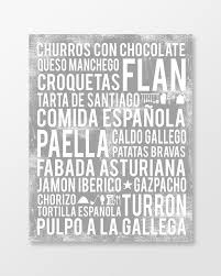 Spanish Kitchen Wall Art Spanish Food Print Spanish Word Art Cuban Recipes Puerto Rico Food Subway Art Print