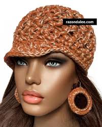 Crochet Stretchy Slim Fit Cap Hat Cinnamon Peach by Razonda Lee Razondalee 