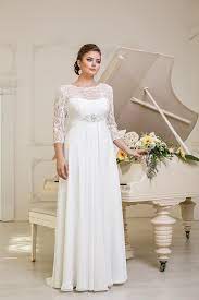 2015 Pw0006 Simple Graceful Flowing Scoop Beaded Sash 3 4 Sleeves Chiffon Floor Length A Li Empire Wedding Dress Empire Waist Wedding Dress Aline Wedding Dress