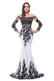 Black And White Evening Dresses Glamorous Long Sleeve Mermaid 2018 Evening Dress Black Appliques Mother Dress Black And White Prom Dresses White Prom Dress White Evening Dress