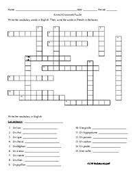 Animals Crossword Puzzle In French By Slw Productions Tpt